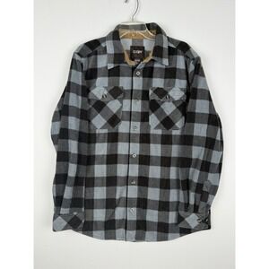 CQR Mens Large Plaid Long Sleeve Cotton Flannel Shirt Button‎ Front Black